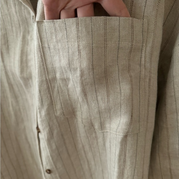 Rebecca King one-of-a-kind sample oatmeal linen stripe button down shirt top - Picture 6 of 10